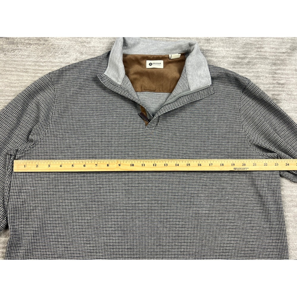 Haggar Pullover Mens XL Grey Houndstooth Quarter Zip‎ Mock Neck Cotton Blend